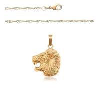 Collier - Femme/Homme - Pendentif - Animal - Lion - Plaqué Or Jaune 750/1000 - 3 Microns - 50 cm - Torsadée