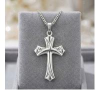 Collier - Femme/Homme - Pendentif - Croix - Élégante - Plaqué Rhodium - Alliage - Argent - 50 cm