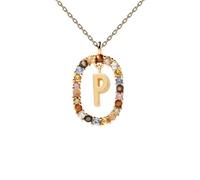 Collier femme - Pdpaola - Lettre P - Argent massif doré 18K - Pendentif ovale - Cristaux multicolores