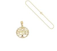Collier - Femme - Pendentif - Arbre de Vie - Cristal - Blanc - Plaqué Or Jaune 750/1000 - 3 Microns - 45 cm - 30 x 20 mm