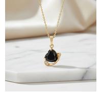 Collier - Femme - Pendentif - Coeur - Onyx - Plaqué Or Jaune 750/1000 - 3 Microns - 50 cm