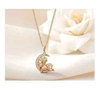 Collier - Femme - Pendentif - Doux Rêves - Bébé sur Lune - Plaqué Or Jaune 750/1000 - Zircons - Cadeau de Naissance