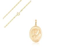 Collier - Femme - Pendentif - Médaille - Ovale - Religieuse - Pape - Plaqué Or Jaune 750/1000 - 3 Microns - 50 cm