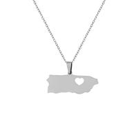 Collier femme quotidien élégant classique YUANYIRAN Carte De Coeur Puerto Pendentif Colliers Patriotique Ethnique Charme Afrique Carte Drapeau Colliers Couleur Or Classique Hip Hop (Silver, 3.3cm)