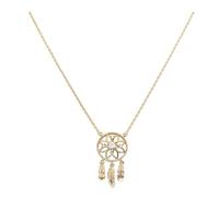 Collier - Femme - Sautoir - Pendentif - Attrape-Rêve - intégré - Cristal - Blanc - Plaqué Or Jaune 750/1000 - 3 Microns