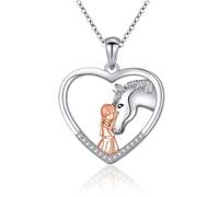 Collier Femmes Collier Collier Pendentif Cheval et Fille Or Argenté Chaîne Cœur Bijoux en argent Femmes Cadeau Fêtes Anniversaire Saint-Valentin avec