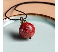 Collier Feng Shui Collier Quartz Cinabre for Femme Sculpté Personnages Chinois Auspicieux Pierres Chakra Collier de Perles avec Cordon Talisman Attirer la Richesse Bonne Chance Prospérité,20mm ( Size