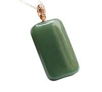 Collier Feng Shui Naturel Hetian Néphrite Jade Collier Carré Vert Jade Charme Pendentif Collier Jadéite Femmes Hommes Bonne Chance Amulette Pierre Précieuse Talisman for Richesse Prospérité Carrière S