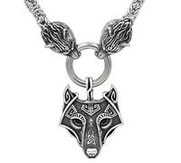 Collier Fenrir Loup Celtique Viking Homme - Pendentif Tête de Loup Odin Nordique Acier Inoxydable King Chain Amulet - Norse Pagan Scandinave Animal Talisman Bijoux