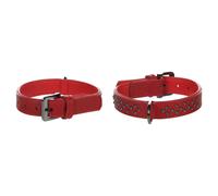 Collier Flamingo Denver Rouge Pour Chiens En Cuir De Buffle Avec Clous, Robuste