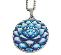 Collier Fleur Lotus Bleu NUAGE en Relief - Acier Inoxydable Un bijou unique, chargé d’énergie et de symbolique.