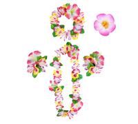 Collier Fleurs Hawaien,4 Hawaienne Fête Tropical Luau Hula Décoration Kit,Guirlande Hawaii Leis Bracelet de Flower pour Pool Plage Mariage Anniversaire Deguisement,Rose