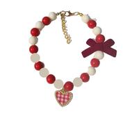 Collier for Animaux de Compagnie à nœud Vintage, Pendentif en Perles d'amour en Cristal et Diamant, Ornement Mignon for Chatons(Red,XL(35-40CM))