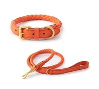 Collier for Chien en Cuir PU tissé à la Main, Solide et Durable, adapté aux Chiens de Petite et Moyenne Taille. Collier Chien Large(Orange Suit,M-Neck 31-36cm)