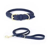 Collier for Chien en Cuir PU tissé à la Main, Solide et Durable, adapté aux Chiens de Petite et Moyenne Taille. Collier Chien Large(Blue Suit,M-Neck 31-36cm)