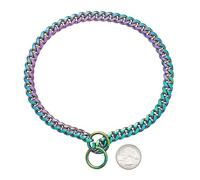 Collier for Chien, Maille cubaine Noire et dorée de 10 mm, chaîne coulissante en Acier Inoxydable, Robuste et Anti-Morsure. bravecto Chien(Colours,14inch (35.5cm))