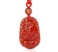 Collier for Femme Pendentif Zodiaque Agate Rouge Naturelle, Année de Naissance Calcédoine, Rat, Mouton, Singe, Dragon, Serpent, Jade for Homme (Zodiac[ox] beadchainstyle)