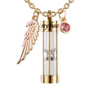 Collier fun raire PREKIAR pour cendres, pendentif souvenir en forme de sablier avec aile d'ange et 12 pierres de naissance pour toujours dans mon