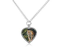 Collier funéraire pour animaux de compagnie - Bijou commémoratif pour chien/chat avec entonnoir, pendentif en forme de cœur et chaîne de 70,1 cm, tigre sur un boucher dans la jungle, collier souvenir