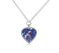 Collier funéraire pour animaux de compagnie - Bijou commémoratif pour chien/chat avec entonnoir, pendentif en forme de cœur et chaîne de 70,1 cm, astronaute noir sur urne bleue, cadeau souvenir pour