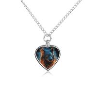 Collier funéraire pour animaux de compagnie - Bijou commémoratif pour chien/chat avec entonnoir, pendentif en forme de cœur et chaîne de 70,1 cm, tête de loup dans des flammes bleues, cadeau souvenir