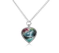 Collier funéraire pour animaux de compagnie - Bijou commémoratif pour chien/chat avec entonnoir, pendentif en forme de cœur et chaîne de 70,1 cm, collier urne paysage naturel en cascade, cadeau