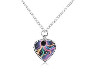 Collier funéraire pour animaux de compagnie - Bijou commémoratif pour chien/chat avec entonnoir, pendentif en forme de cœur et chaîne de 70,1 cm, collier urne à rayures colorées, cadeau souvenir pour