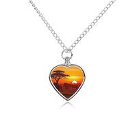 Collier funéraire pour animaux de compagnie - Bijoux commémoratifs pour chien/chat avec entonnoir, pendentif en forme de cœur et chaîne de 70,1 cm, collier urne au coucher du soleil animal africain