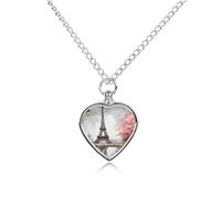 Collier funéraire pour animaux de compagnie - Bijoux commémoratifs pour chien/chat avec entonnoir, pendentif en forme de cœur et chaîne de 70,1 cm, peinture à l'huile, collier urne tour Eiffel Paris