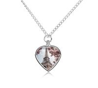 Collier funéraire pour animaux de compagnie - Bijoux commémoratifs pour chien/chat avec entonnoir, pendentif en forme de cœur et chaîne de 70,1 cm, collier urne en forme de tour Eiffel en fleurs