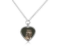 Collier funéraire pour cendres d'animaux de compagnie - Bijou commémoratif pour chien/chat avec entonnoir, pendentif en forme de cœur et chaîne de 70,1 cm, collier urne en forme de loup gris, cadeau