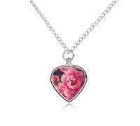 Collier funéraire pour cendres d'animaux de compagnie - Bijou commémoratif pour chien/chat avec entonnoir, pendentif en forme de cœur et chaîne de 70,1 cm, collier urne à fleurs de pivoine, cadeau