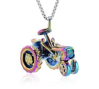 Collier funéraire pour homme en acier inoxydable avec pendentif en forme de tracteur de ferme, 316L, Cristal