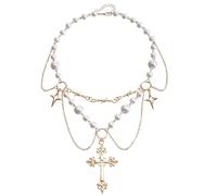 Collier gothique avec pendentif en forme de croix et étoile - Style punk - Avec franges en cristal - Pour femme, Zinc, Alliage.