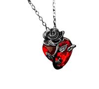 Collier gothique avec pendentif rose en forme de cœur - Longueur réglable - Élégant - Alliage foncé - Bijoux pour femme - Collier esthétique sombre, taille unique, Comme décrit, Comme décrit.