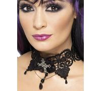 Collier Gothique Noir Avec Croix Argentee - Noir argent G