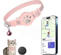 Collier GPS Chat, Nouveau Traceur GPS Chat Tracker, sans Carte SIM, sans Abonnement Mensuel, Localisation Temps Réel, Imperméable et Durable, Rose