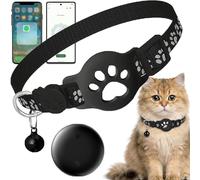 Collier GPS Chat sans Abonnement ni SIM, Traceur GPS Chat Tracker Compatible avec iOS & Android, Étanche IP67, Localisation en Temps Réel, Collier Réfléchissant Anti-Perte (Black Android)