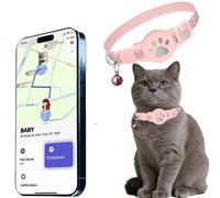 Collier GPS Chat, Traceur GPS Chat Tracker(iOS), sans Abonnement Mensuel, sans Carte SIM, Localisation Temps Réel, Alerte Intelligente (Collier + pisteur Rose)