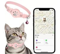 Collier GPS Chat, Traceur GPS Chat Tracker, sans Abonnement Mensuel, Compatible avec Apple Find My (iOS Uniquement), sans Carte SIM (Collier + pisteur Rose)