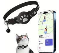 Collier GPS Chat, Traceur GPS Chat Tracker, sans Abonnement Mensuel, Compatible avec Apple Find My (iOS Uniquement), sans Carte SIM (Collier + pisteur Blanc)