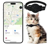 Collier GPS Chat, Traceur GPS Chat Tracker, sans Abonnement Mensuel, Compatible avec Apple Find My (iOS Uniquement), sans Carte SIM (Collier + pisteur Noir)