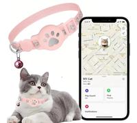 Collier GPS Chat, Traceur GPS Chat Tracker, sans Abonnement Mensuel, Pas de SIM, Compatible avec Apple Find My (iOS Uniquement) (Collier + pisteur Rose)