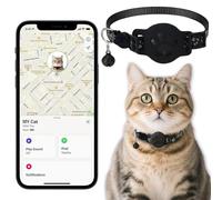 Collier GPS Chat, Traceur GPS Chat Tracker, sans Abonnement Mensuel, Pas de SIM, Compatible avec Apple Find My (iOS Uniquement) (Collier + pisteur Noir)