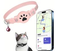 Collier GPS Chat, Traceur GPS Chat Tracker, sans Abonnement Mensuel, Pas De Sim, Localisation Temps Réel, Alerte Intelligente Anti-Perte, Compatible avec Apple/Android Find My(Pink b,iOS Only)
