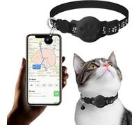 Collier GPS Chat, Traceur GPS Chat Tracker, sans Abonnement Mensuel, Pas De Sim, Localisation Temps Réel, Alerte Intelligente Anti-Perte, Compatible avec Apple/Android Find My(Black b,iOS+Android)