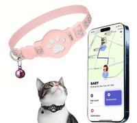 Collier GPS Chat, Traceur GPS Chat Tracker, sans Abonnement Mensuel, Pas De Sim, Localisation Temps Réel, Alerte Intelligente Anti-Perte, Compatible avec Apple/Android Find My(Pink a,iOS Only)