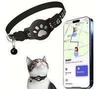 Collier GPS Chat, Traceur GPS Chat Tracker, sans Abonnement Mensuel, Pas De Sim, Localisation Temps Réel, Alerte Intelligente Anti-Perte, Compatible avec Apple/Android Find My(Black a,iOS+Android)