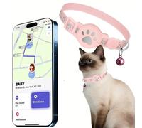 Collier GPS Chat, Traceur GPS Chat Tracker, sans Abonnement Mensuel, sans Carte SIM,Alerte Intelligente Anti-Perte (iOS Uniquement) (Collier + pisteur Rose)