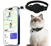 Collier GPS Chat, Traceur GPS Chat Tracker, sans Abonnement Mensuel, sans Carte SIM,Alerte Intelligente Anti-Perte (iOS Uniquement) (Collier + pisteur Noir)